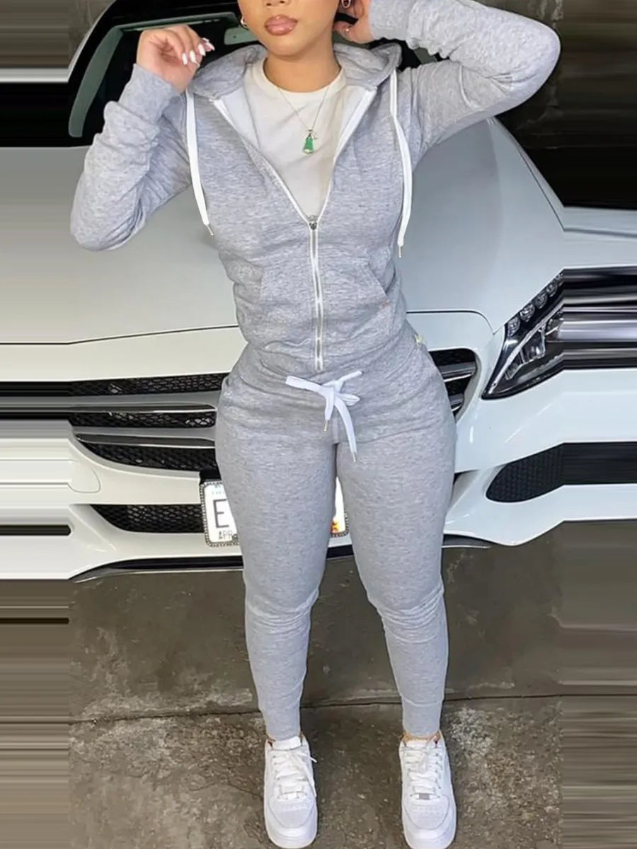 LW BASICS Kangaroo Pocket Pants Causal Drawstring Trousers 2023 Women Winter Autumn Long Sleeve Top Coat+Trousers Tracksuit Trousers Custom Made