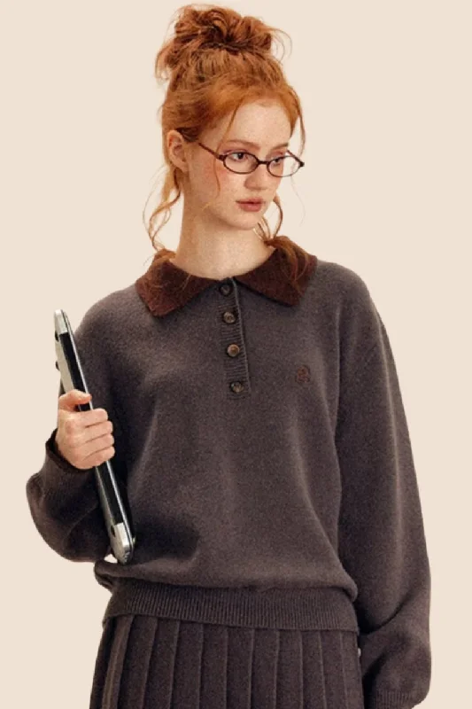 Collared Button Knit Sweater Skirt Set Up Fleece Fabric Down Fabric Feather Fabric