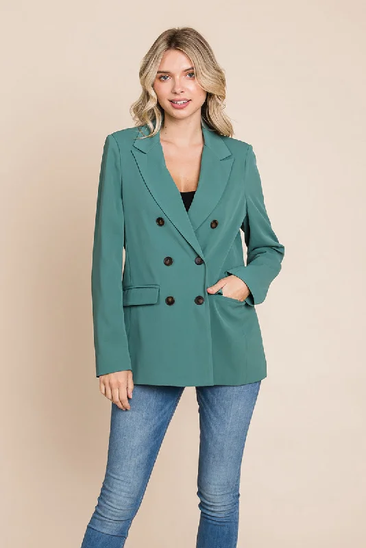 Women's Professional Double Breasted Lapel Collar Jacket Blazer Oversized Jacket Tailored Jacket Straight Jacket