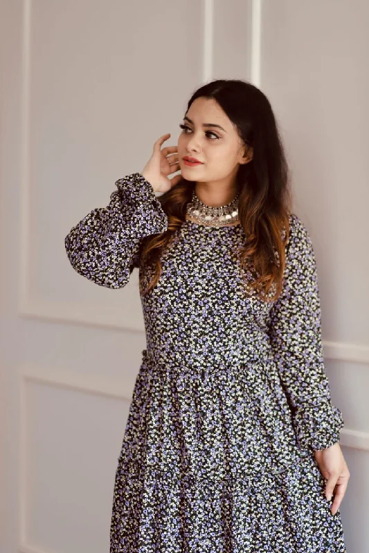Black Floral Print Dress for Women (GBP2054)