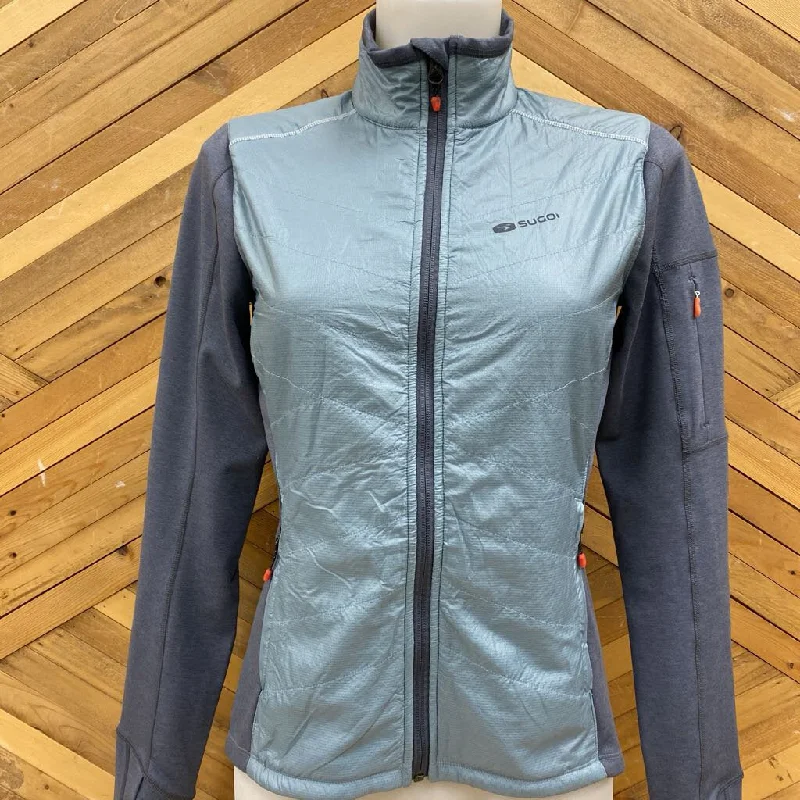 Sugoi - Women's Alpha Hybrid Jacket - MSRP $264: Grey/Blue-women-SM Herringbone Jacket Houndstooth Jacket Plaid Jacket