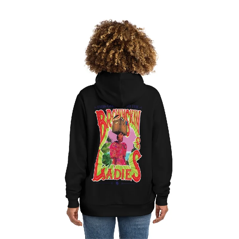 Brown Skin Ladies Black Pullover Hoodie Batwing Sleeve Top
