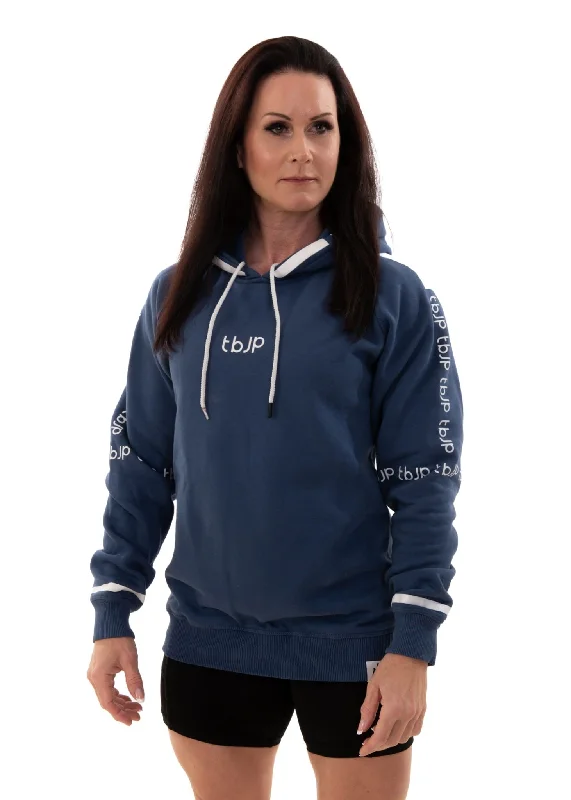 Sleeve Logo Pullover Hoodie in Mid Blue Bell Sleeve Stylish
