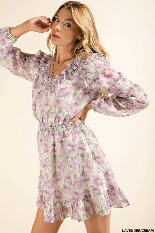 Chiffon Flower Print Dress {Lavender Mix}