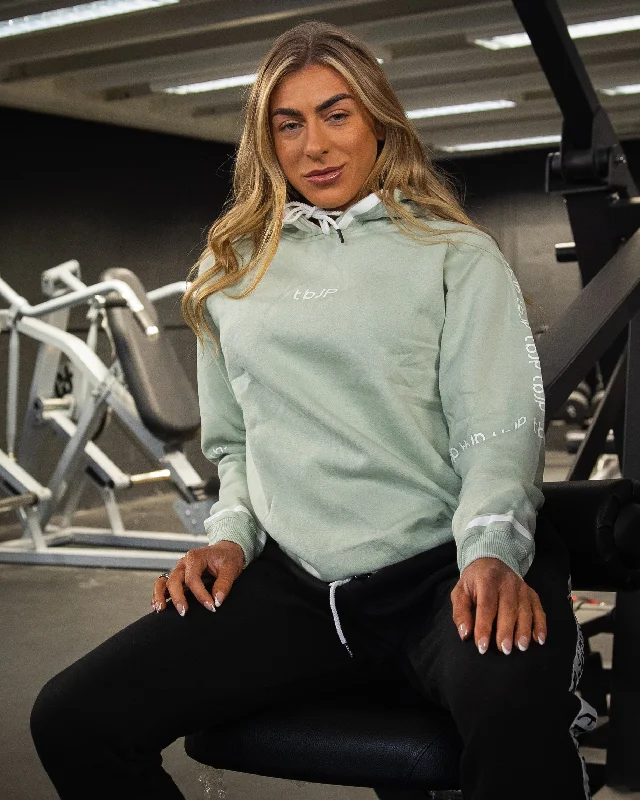 Sleeve Logo Pullover Hoodie in Pale Mint Zipper Front Cardigan