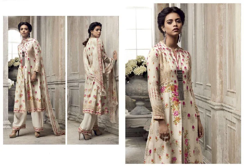 Designer Beige Printed Heavy Pashmina Trouser Salwar kameez Material GAN36 Trousers Summer Linen