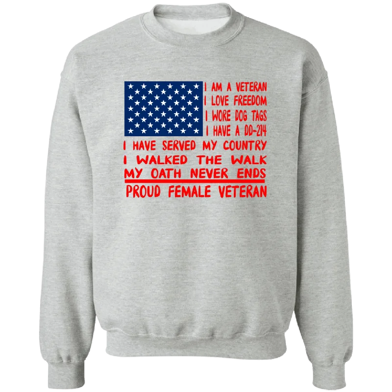Proud Female Veteran Ladies Crewneck Pullover Sweatshirt Scalloped Neck Pullover