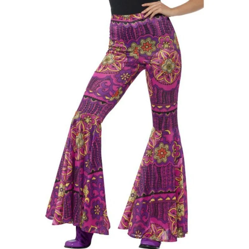 Flared Trousers, Ladies - Pink Psychedelic Trousers stylish modern