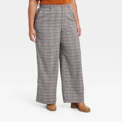 New - Women's High-Rise Wide Leg Trouser Pants - Ava & Viv Purple 18 Trousers Pleated Formal