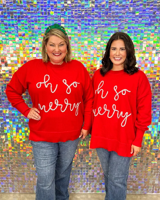 Holiday Sparkle Sweater - Red Spandex Blend Rayon Blend Denim Blend