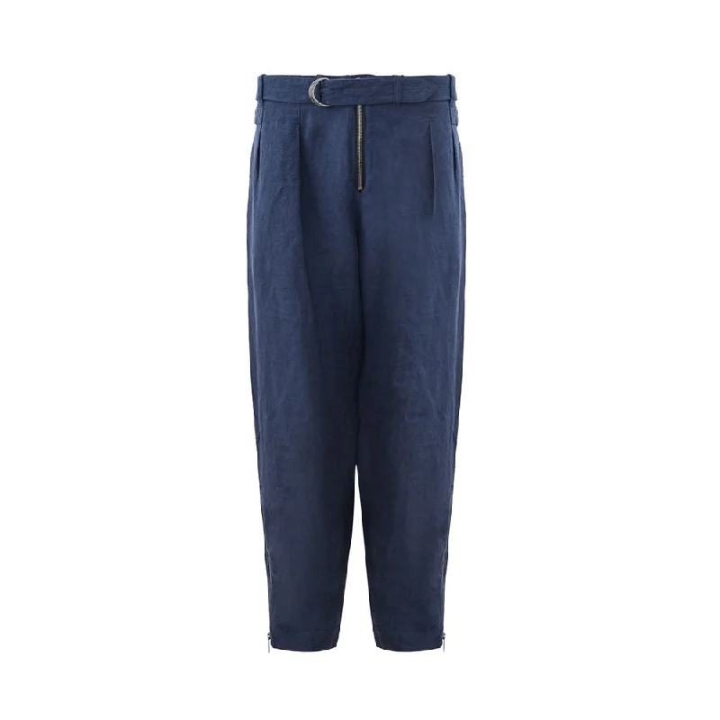 Elegant Linen Blue Trousers For Men Trousers Striped Patterned