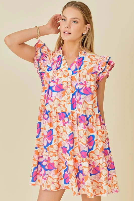 Double Ruffle Neon Pattern Dress
