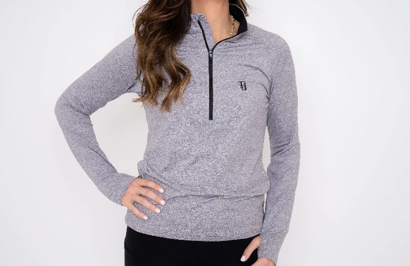 Women's Tour Pullover - Heather Silver/Black Scalloped Neck Pullover