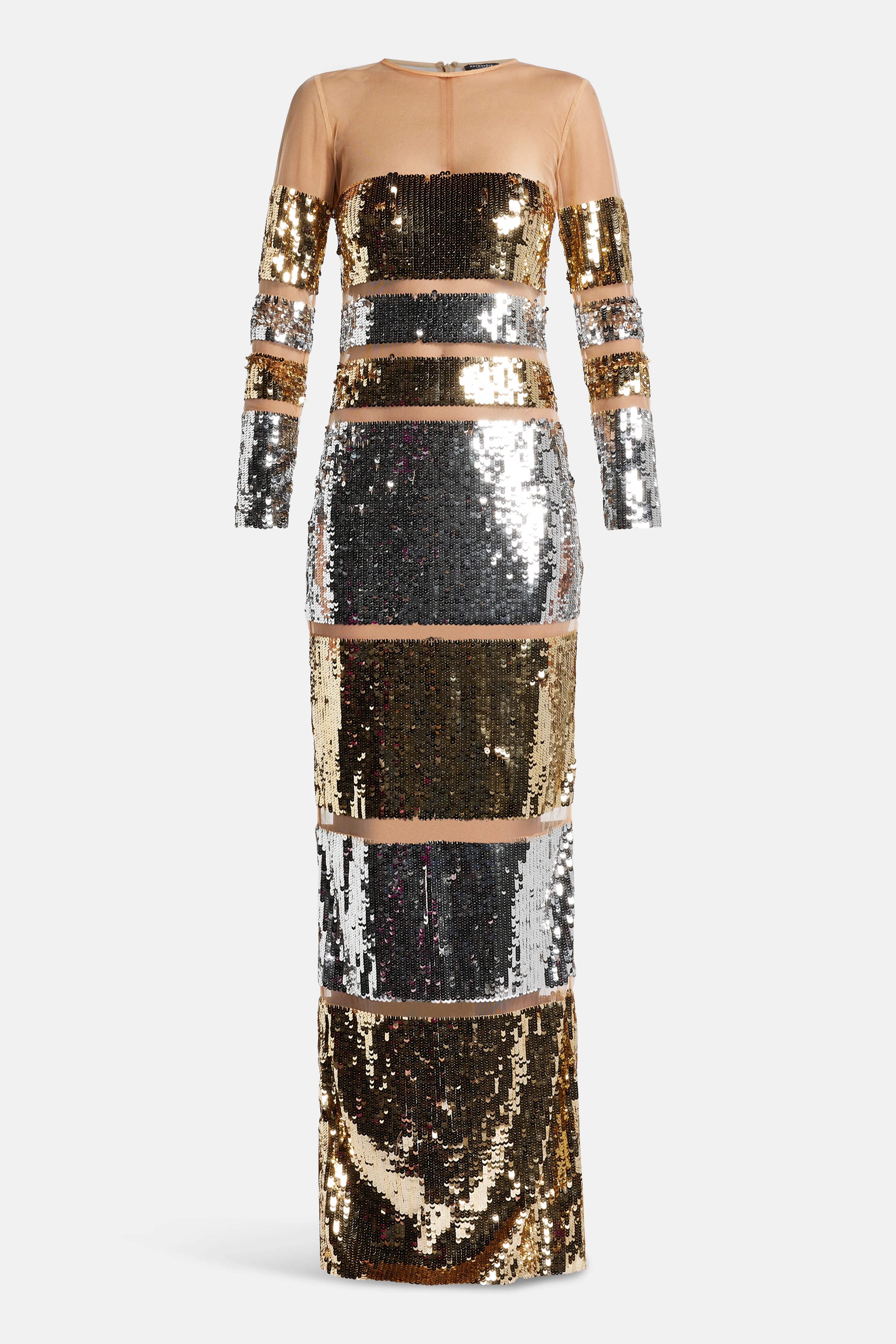 Desi Sequin Evening Dress in Gold and Silver