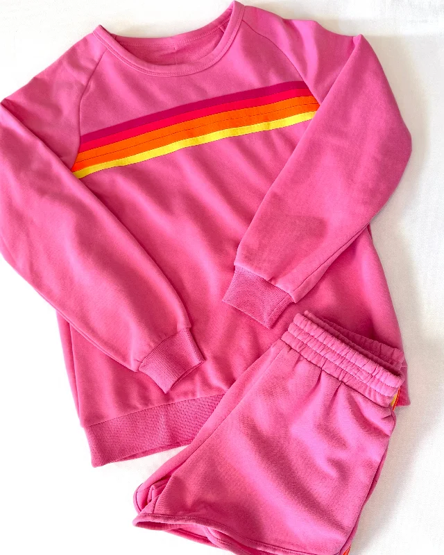 Avin Striped Sweater & Shorts Set- Pink Real Fur Shearling Chenille