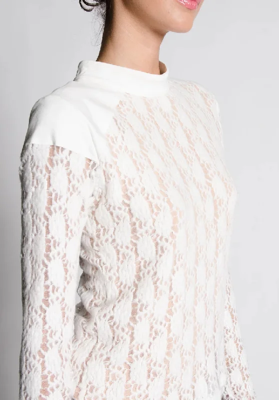 SCARLETTE Cream Sweater Lace Knit Top Elasticated Padded Insulated