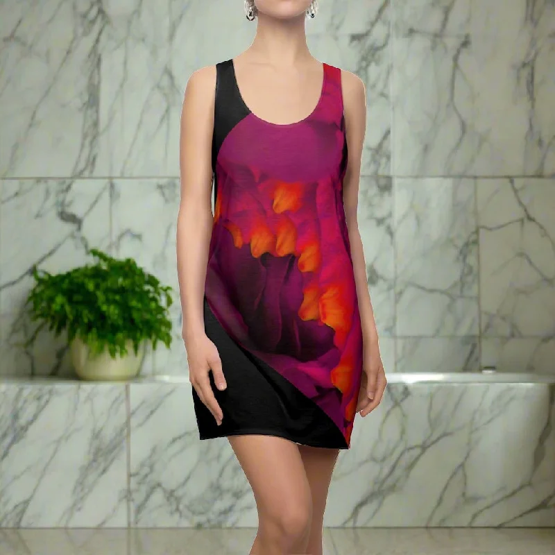 Rose Petals Custom Artwork Women's Racerback Dress Red/Black