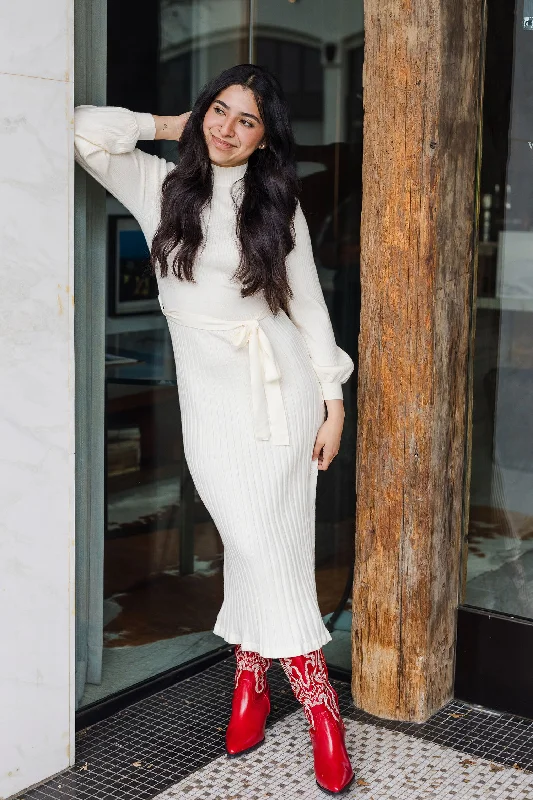 The Giving Sophistication Ivory Knit Sweater Dress Zippered Buttoned Snapped