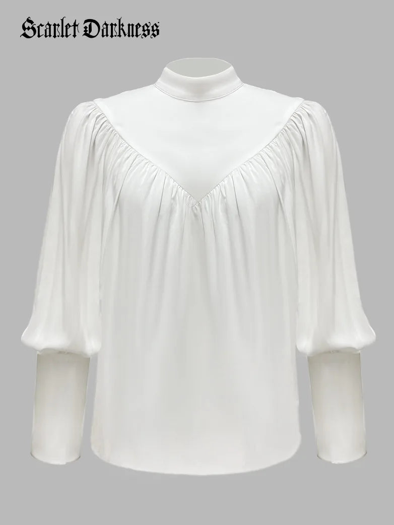Women Cotton Tops Long Sleeve Stand Collar Pullover Tops Seamless Knit Pullover