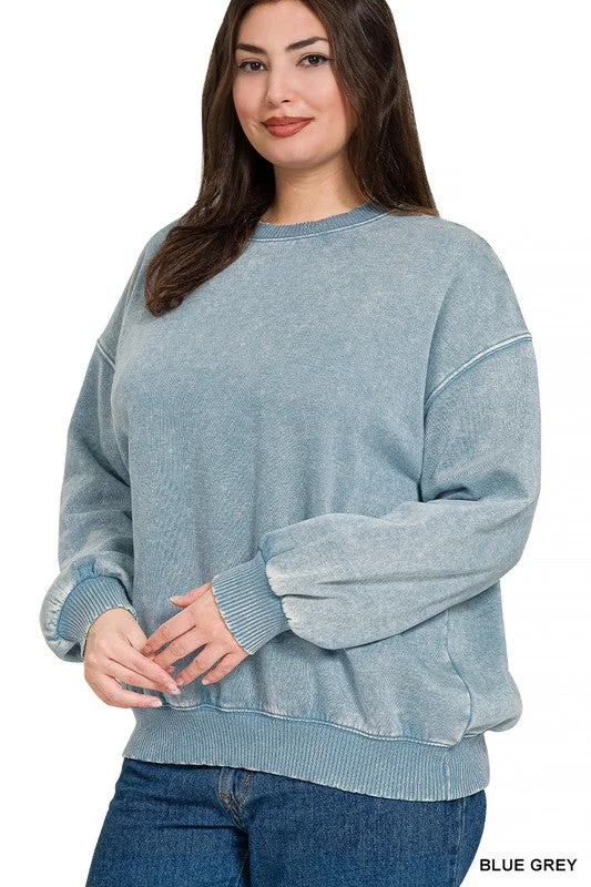 Topping It Off Blue Grey Acid Wash Pullover Boat Neck Sweater