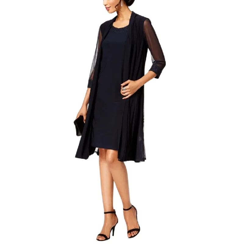 R&M RICHARDS - Embellished Dress & Duster Jacket Notch Collar Peter Pan Collar Cowl Neck