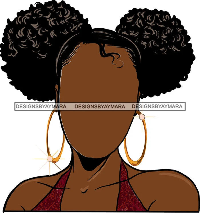 No Face Afro Puffs Buns Knots Red Dress Afro Woman SVG JPG PNG Vector Clipart Cricut Silhouette Cut Cutting