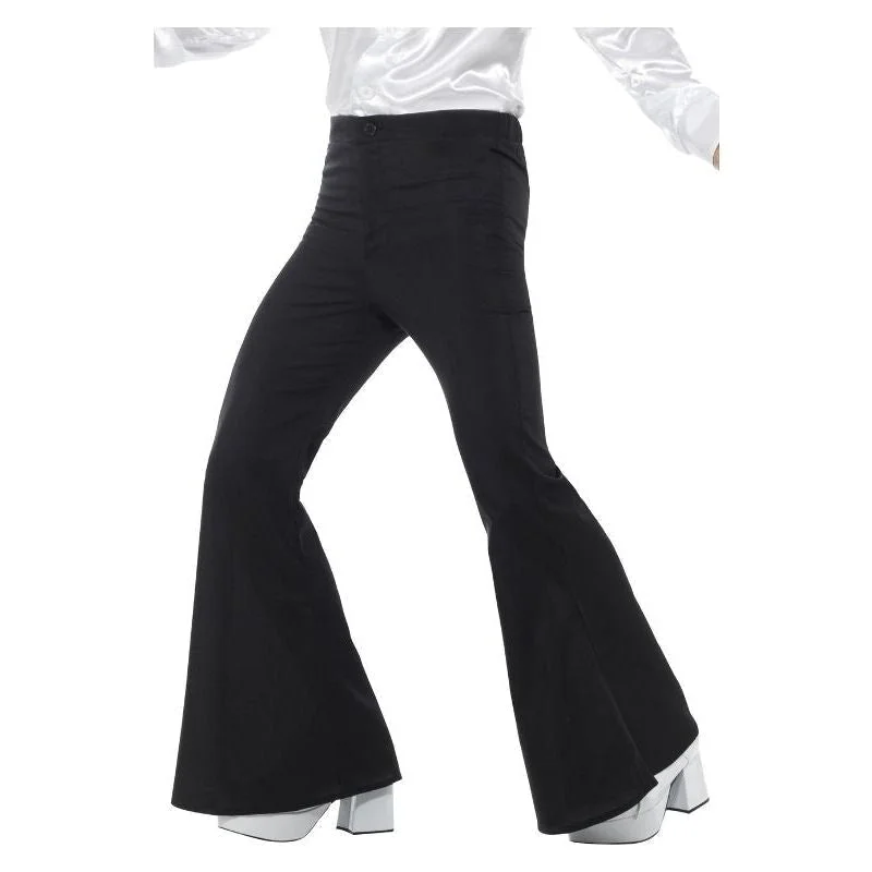 70s Flared Trousers Mens Adult Black Trousers Striped Patterned