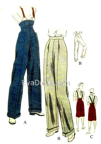 E-PATTERN 1945 Trousers & Clam-Diggers, E9016 Trousers Fall Fleece
