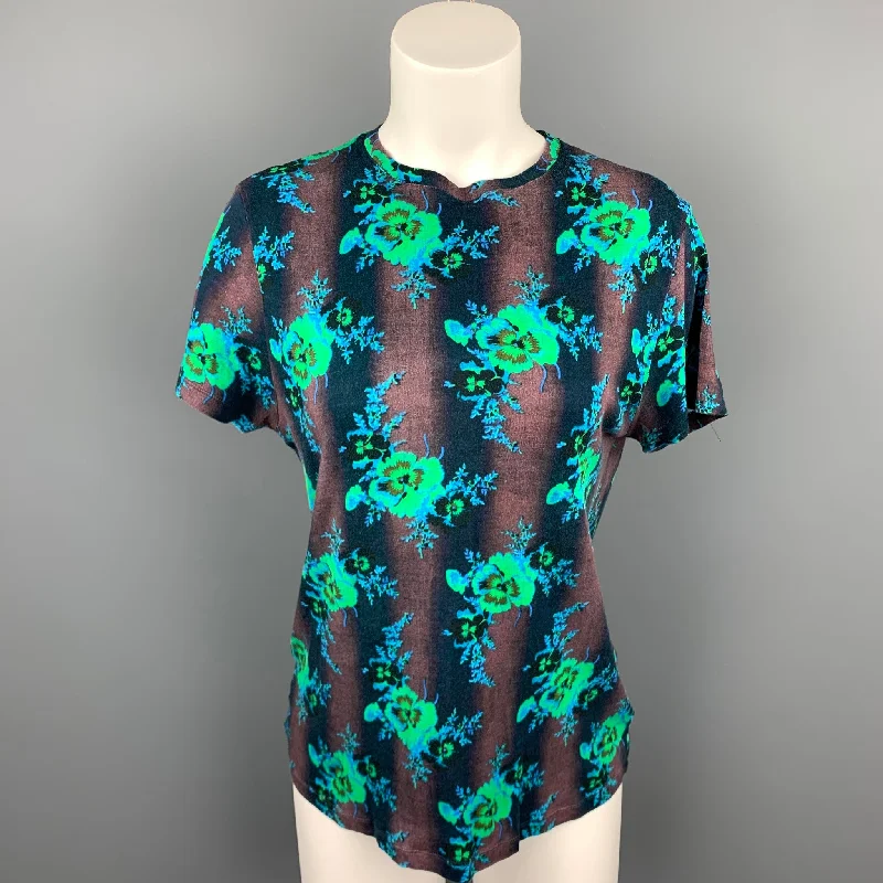 CHRISTOPHER KANE Size M Multi-Color Jersey Floral Cotton Short Sleeve Pullover Besom Neck Pullover