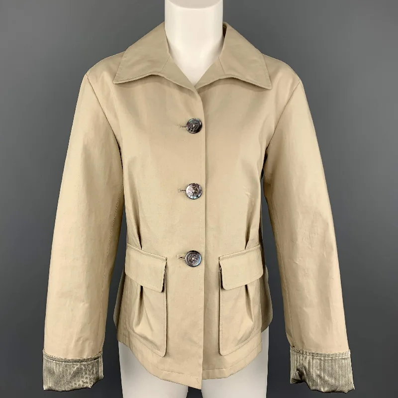 GIORGIO ARMANI Size 6 Khaki Cotton Blend Patch Pocket  Jacket Snapped Jacket Toggled Jacket Drawstring Jacket