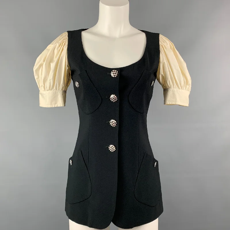 Vintage MOSCHINO COUTURE Size S Black & Cream Acetate Blend Jacket Striped Jacket Polka Dot Jacket Floral Jacket