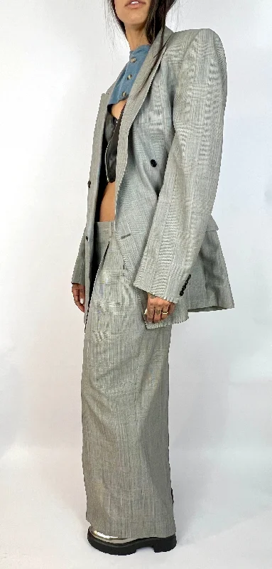 CUSTOM VTG WOOL BOXY SUIT, TROUSER MAXI. MICRO HOUNDSTOOTH PLAID Trousers Palazzo Wide Leg