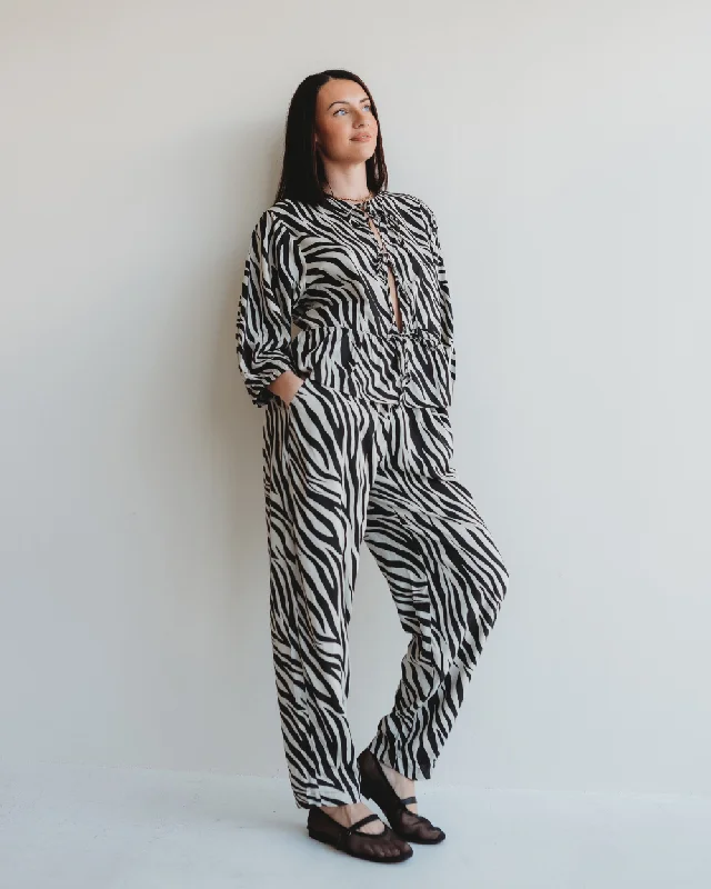 Kate Zebra Print Trousers Wide Leg Loose Fit Mid Waist