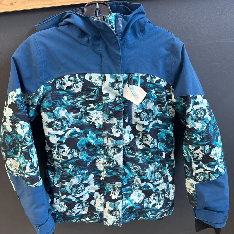 Ripzone Floral Print Snow Jacket: Blue/Black/White-children-MDY Satin Fabric Silk Fabric Chiffon Fabric