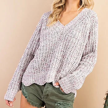 Eesome USA Women's Heather Grey Chenille Knit Sweater Sequined Glittery Shiny