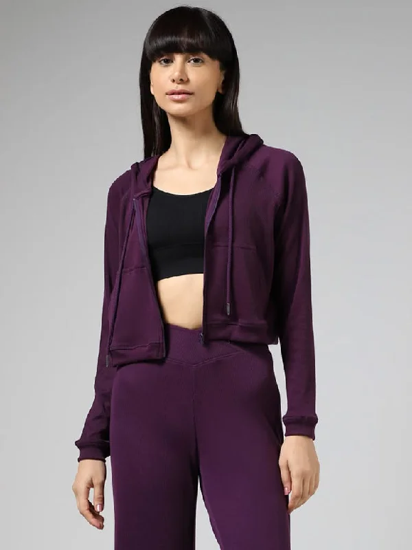 Superstar Dark Purple Fluted Hoodie Jacket A-Line Jacket Boat Neck Shawl Collar