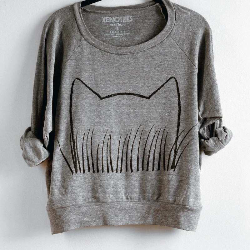 Womens Cat Grass Pullover Lapel Neck Sweater
