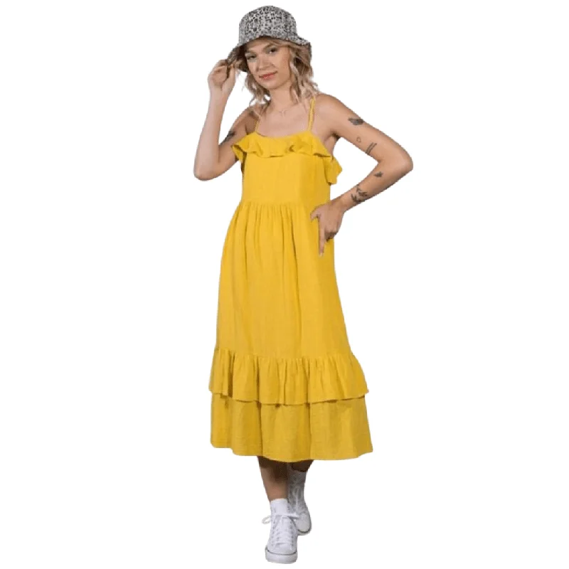 Spaghetti Strap Yellow Summer Dress Zipper On The Side