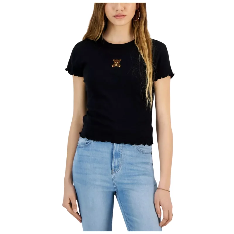 JUST POLLY - Crew Neck Pullover Embroidered Lettuce Edge T-Shirt Turtleneck Warm Pullover