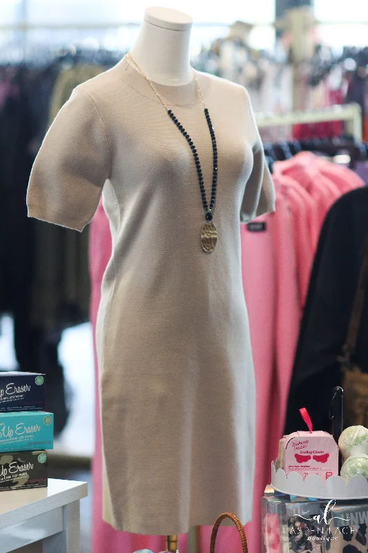 Misty Sweater Dress (Stone) Silk Blend Satin Velvet