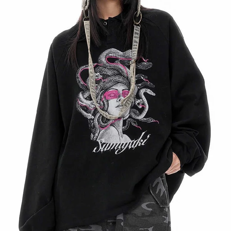 Knitted Medusa Snake Long Sleeved Streetwear Polo Sweater – Autumn & Winter Top Neon Metallic Matte