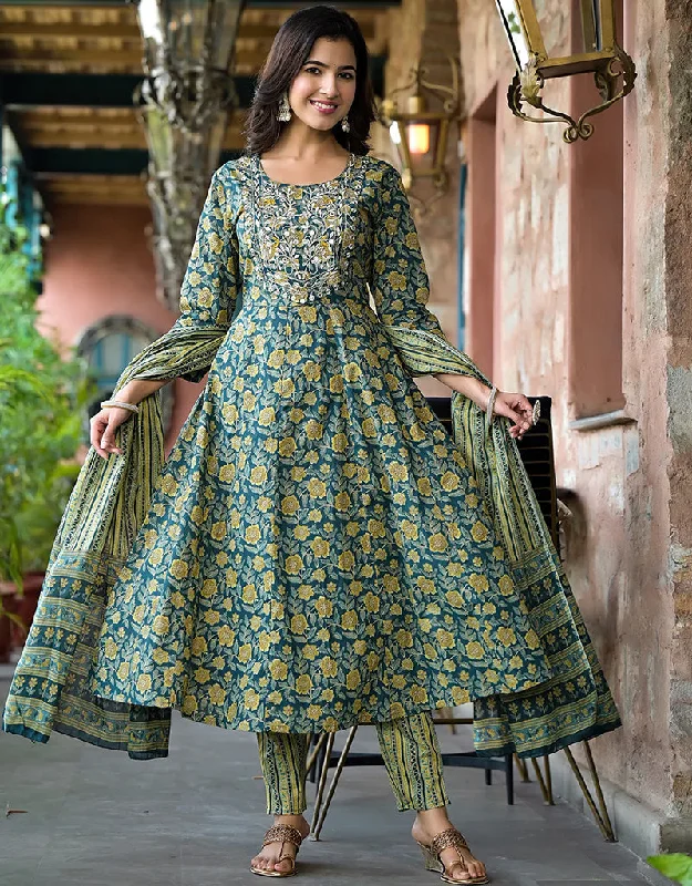 Kurta Trouser With Dupatta Set Multi Pure Cotton Pant Anarkali Trousers Mesh Breathable