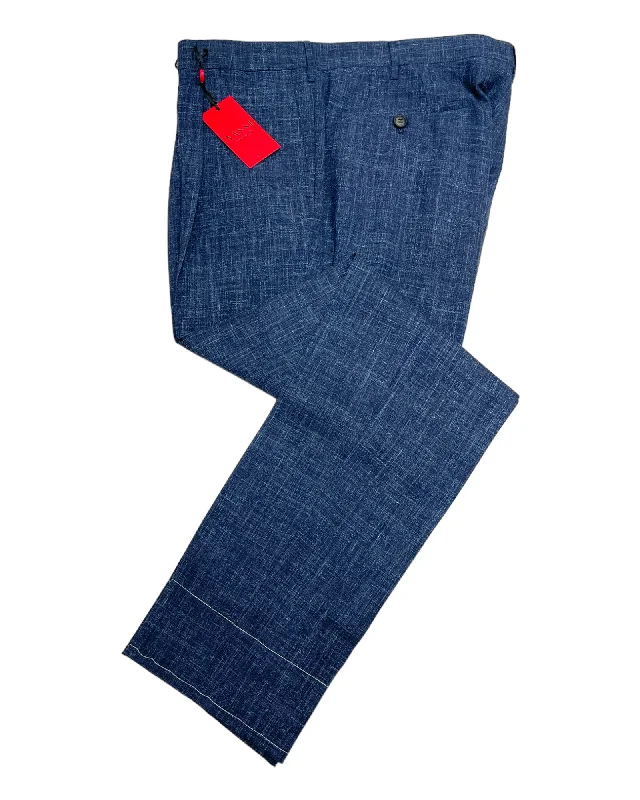 One Pleated Silk Blend Sartorial Trousers - Blue Trousers Spring Floral