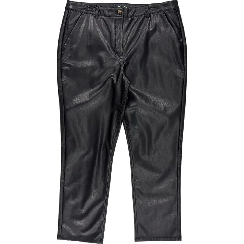 Wyse Black Faux Leather Trousers Trousers Custom Made