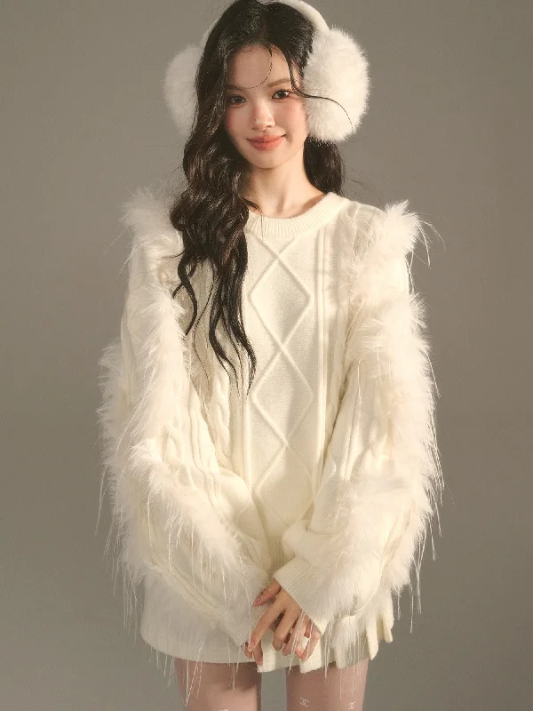 Diamond Cable Knit Pattern Sweater Transparent Opaque Sheer