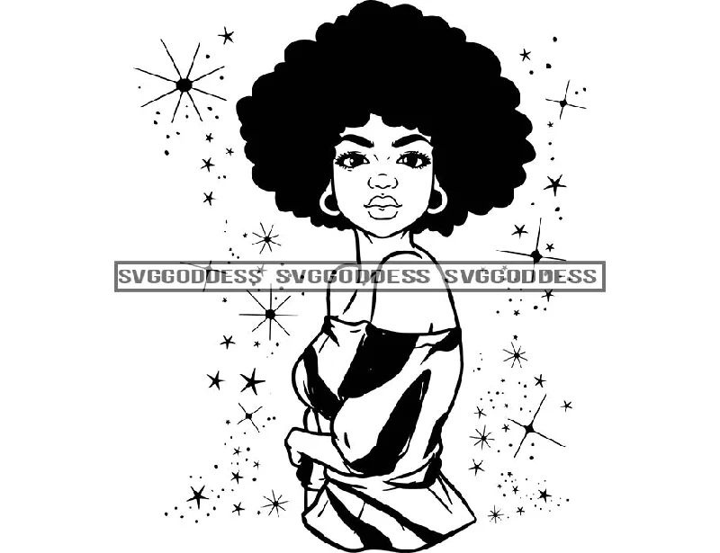 Black Queen in BW Big Afro Striped Dress SVG JPG PNG Vector Clipart Cricut Silhouette Cut Cutting