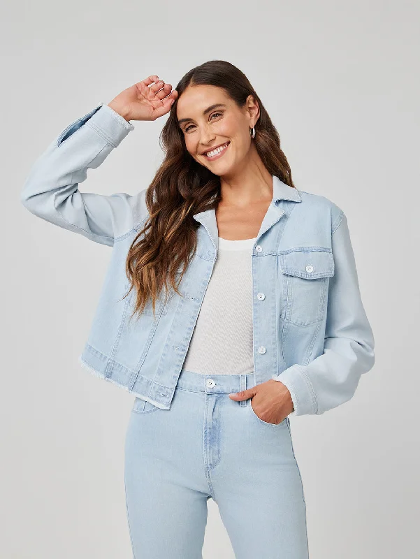 Coco Frayed Mix Denim Jacket - Tidal Wash Spray Tailored Jacket Straight Jacket A-Line Jacket