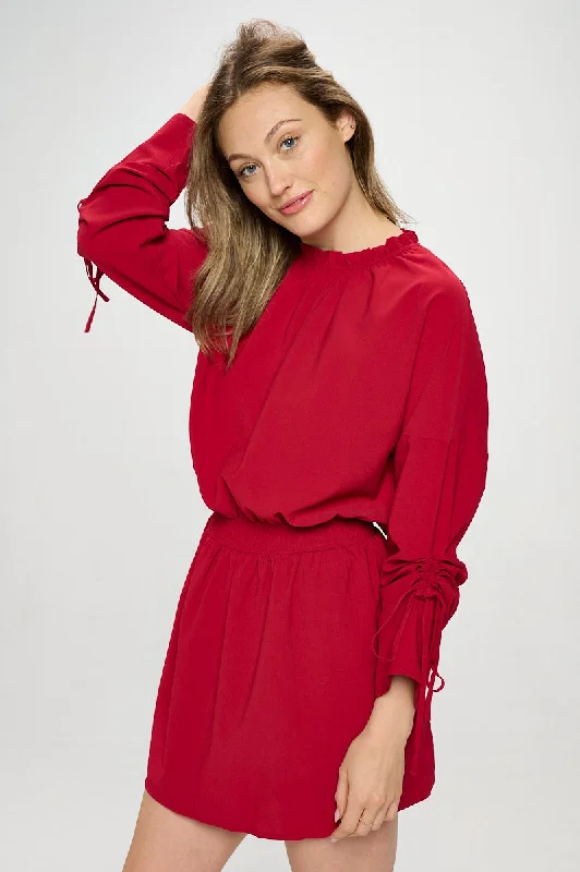 ELASTIC WAIST DRESS WITH TIE