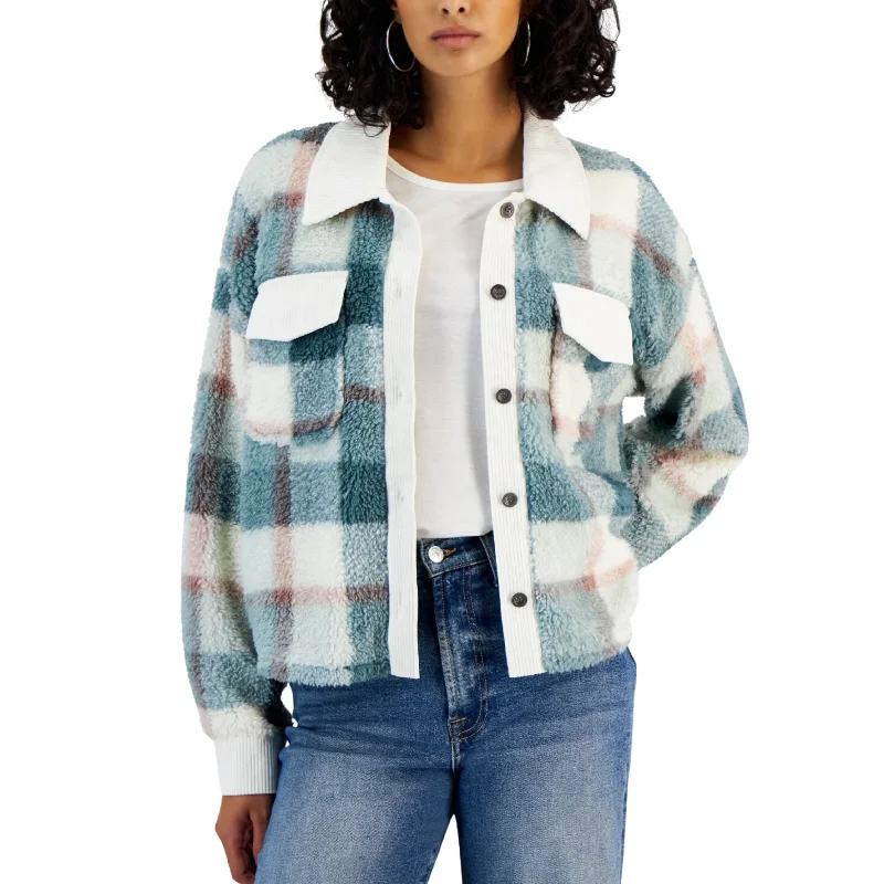 HIPPIE ROSE - Corduroy-Trimmed Sherpa Jacket Front Pockets Side Pockets Patch Pockets