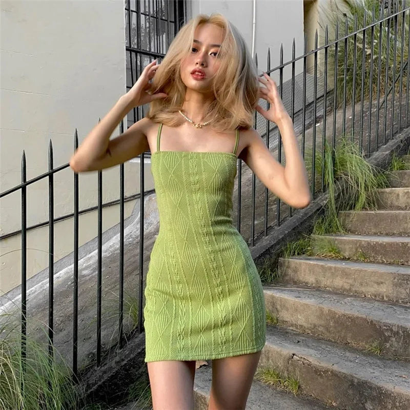 Bonnyshow Elegant Slip Dresses for Women Sexy Mini Bodycon Dress Knitted Sweater Evening Gown Summer Basic Streetwear Green Stretch Stylish Fashionable Trendy